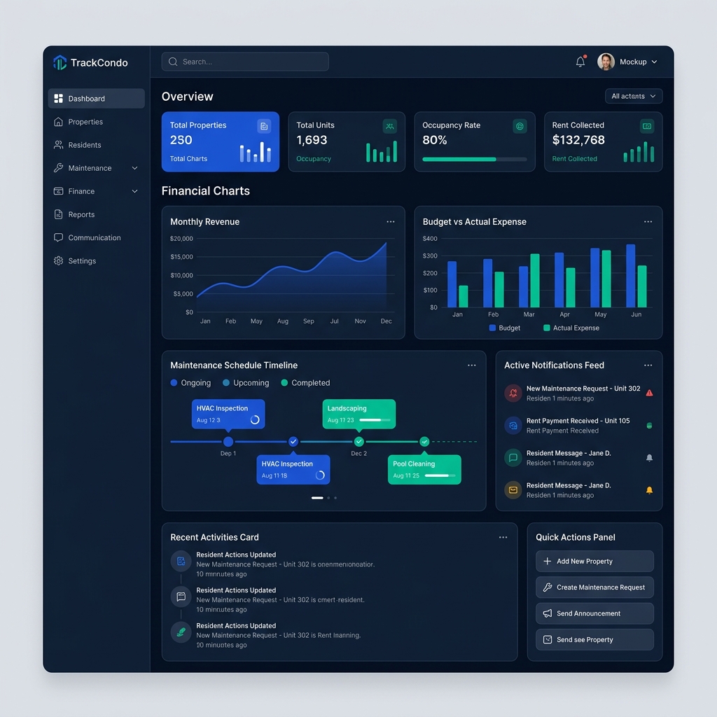 TrackCondo Dashboard Mockup